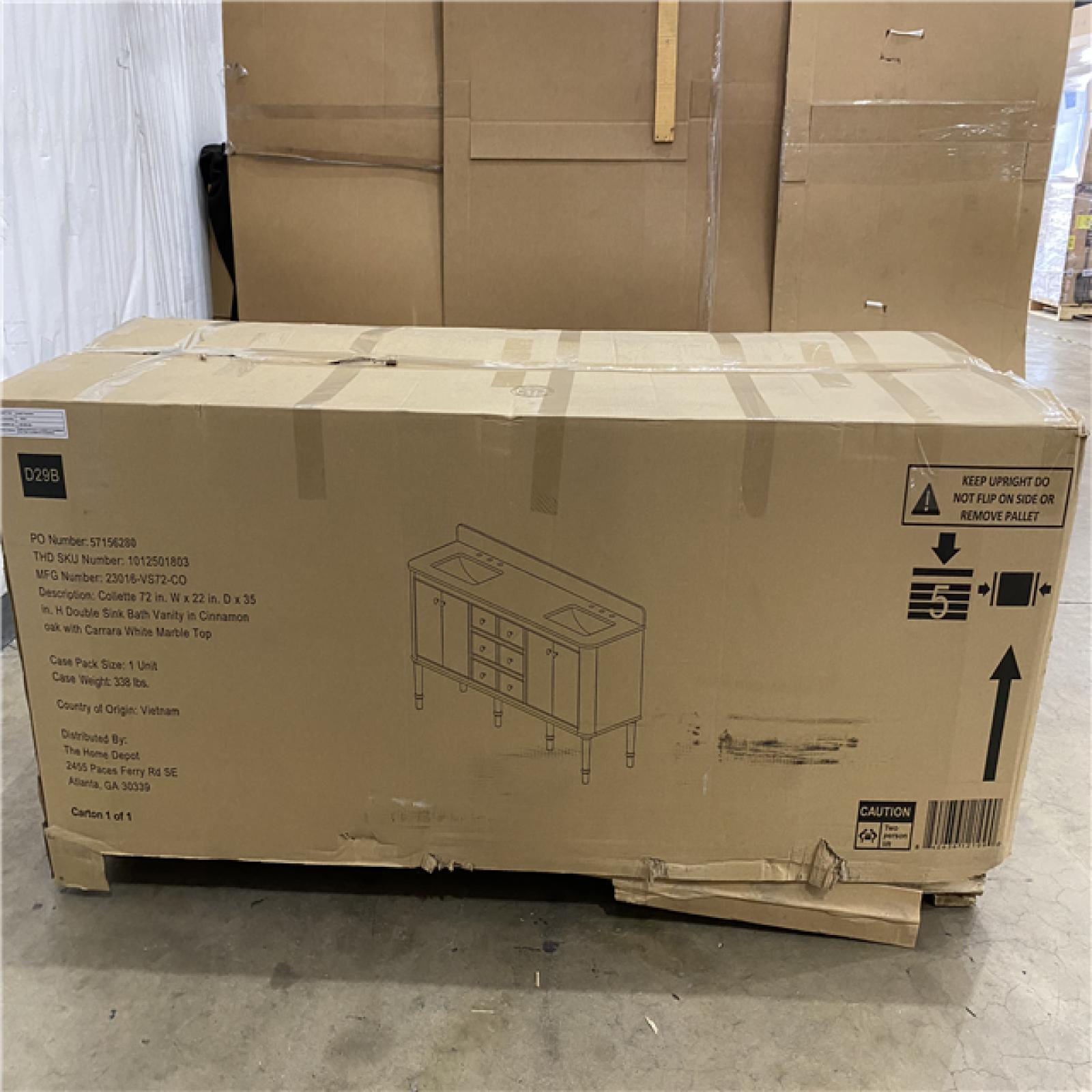 Houston Location AS IS - Double sink restroom vanity cinnamon oak