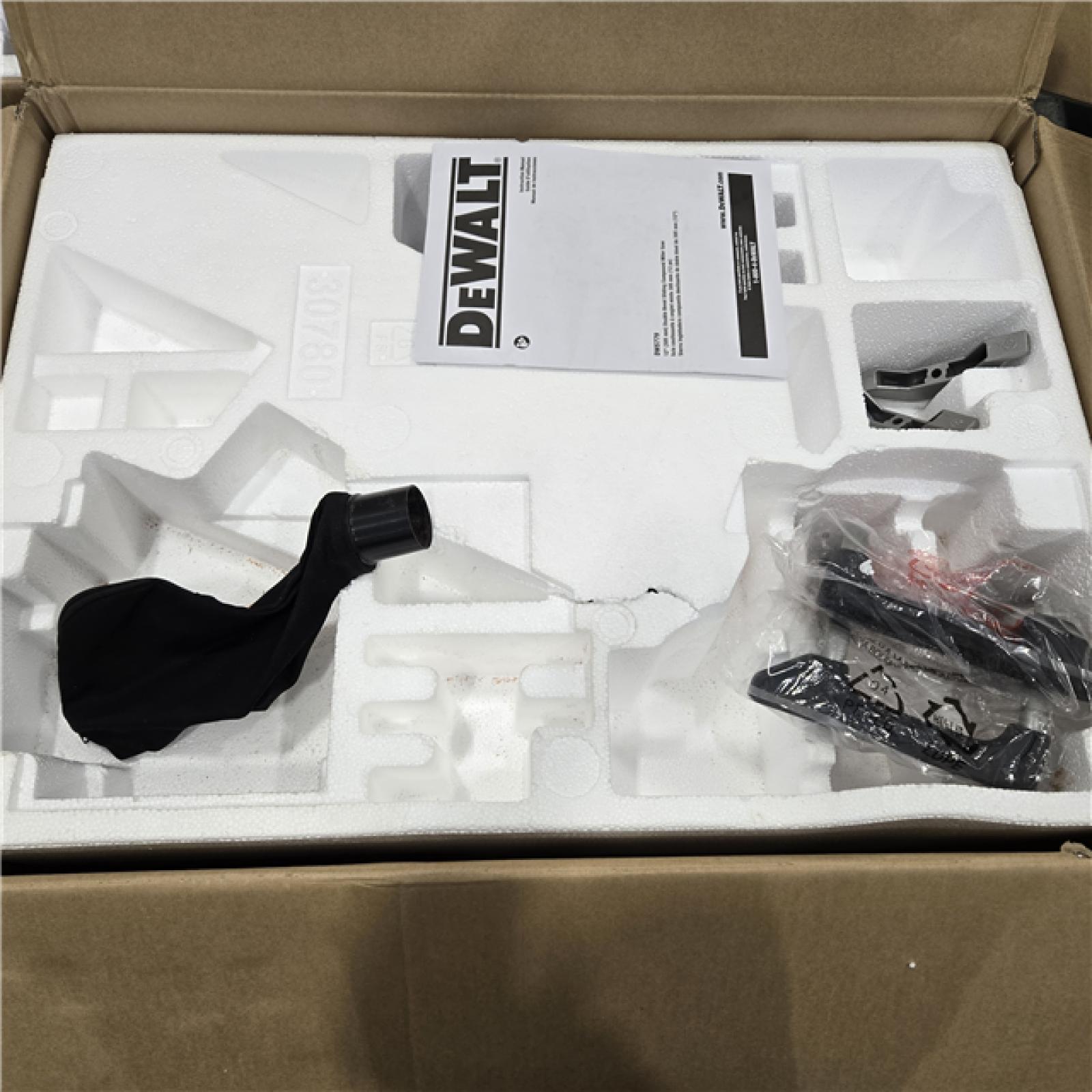 AS-IS DEWALT 15 Amp Corded 12 in. Double Bevel Sliding Compound Miter Saw, Blade Wrench and Material Clamp