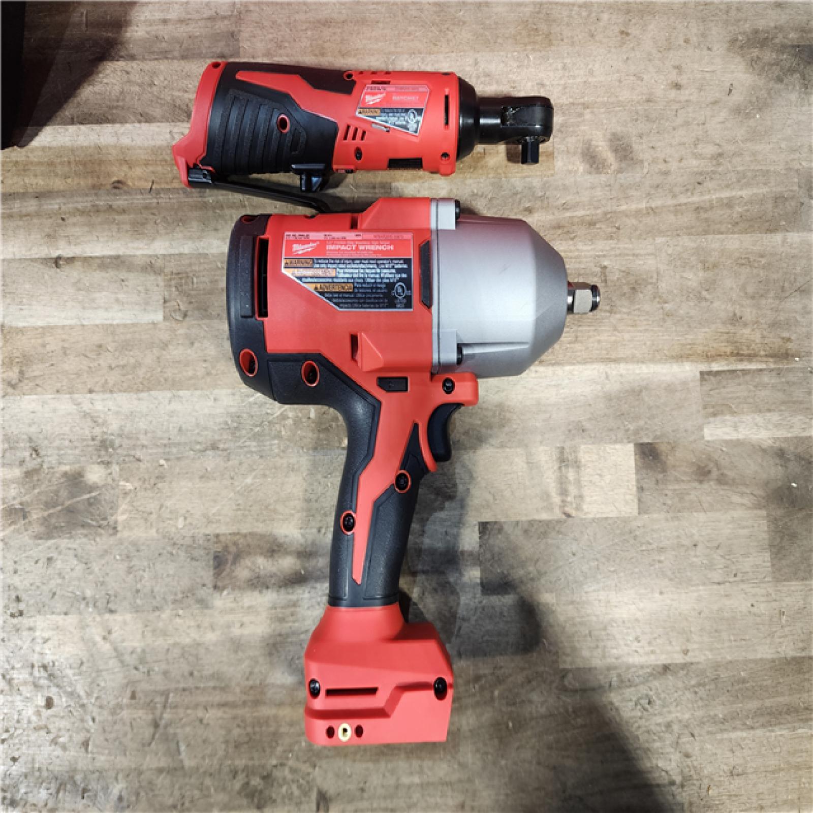 HOUSTON LOCATION - AS-IS Milwaukee 12/18V Lithium-Ion Cordless 3/8 in. Ratchet and 1/2 in. High Torque Impact Wrench with Friction Ring Combo Kit