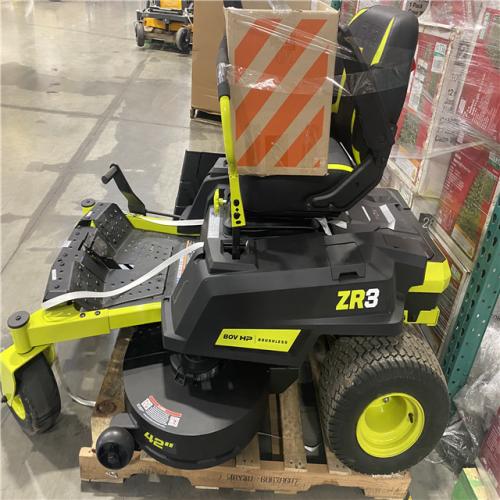 Dallas Location - As-Is RYOBI ZR3 80V HP Brushless Battery Cordless Electric 42 in. Zero Turn Riding Lawn Mower with (2) 14.0 Ah Batteries and Charger