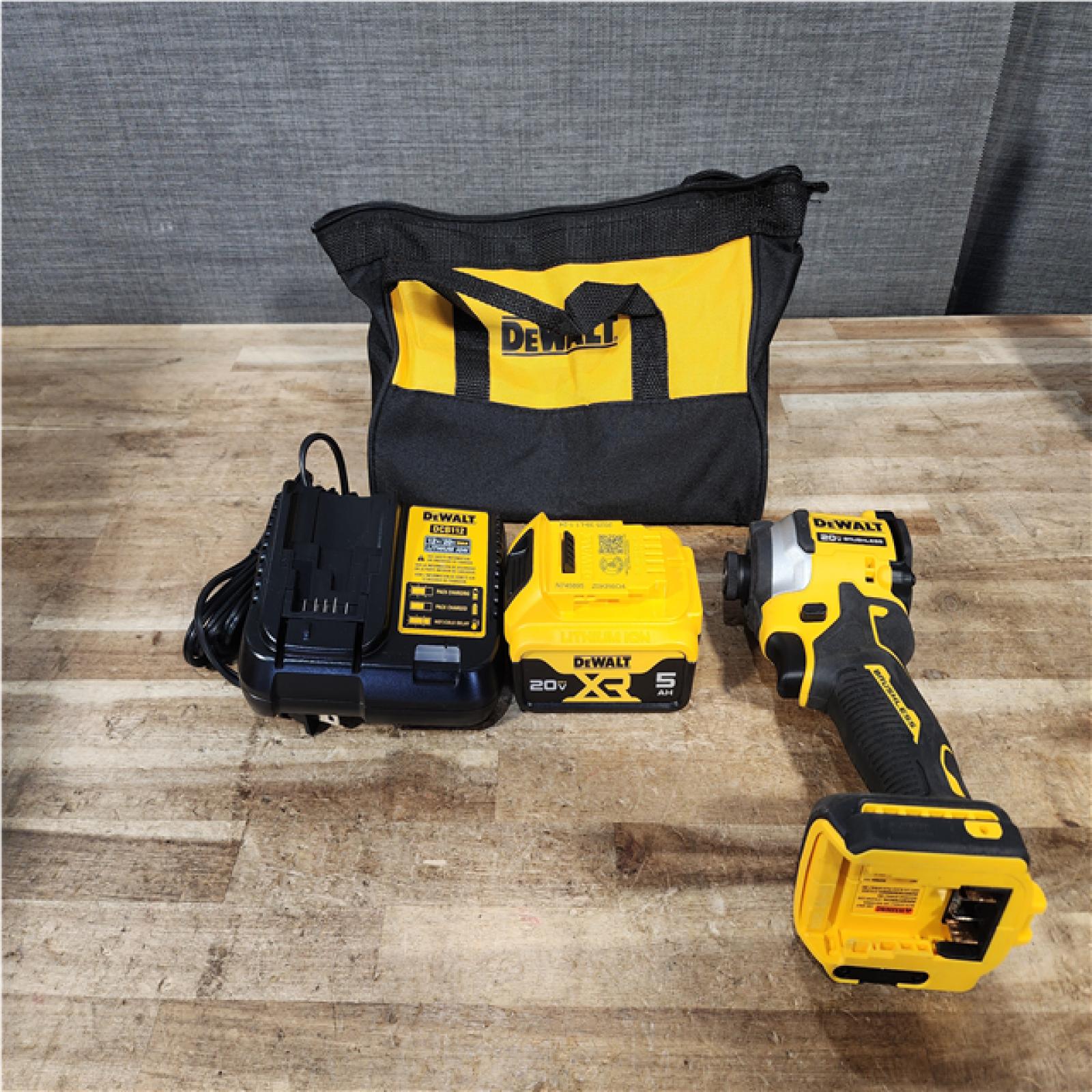 Houston Location AS-IS DEWALT ATOMIC 20V MAX Lithium-Ion Cordless 1/4 in. Brushless Impact Driver Kit