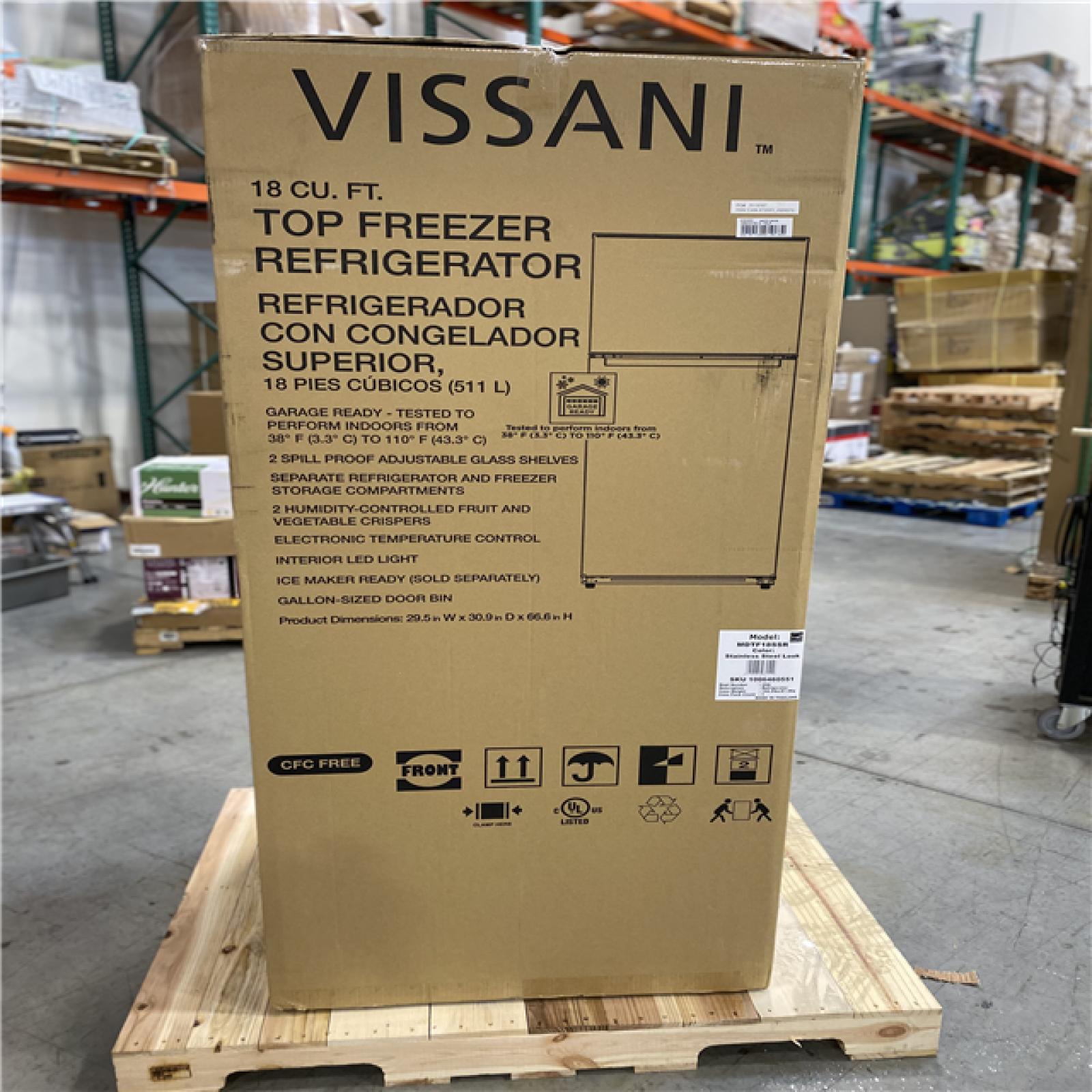 DALLAS LOCATION - NEW! Vissani 18 cu. ft. Top Freezer Refrigerator in Stainless Steel Look