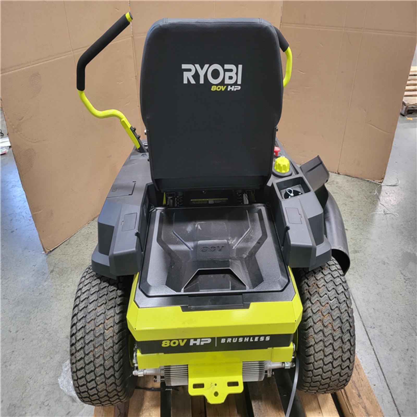 CALIFORNIA AS-IS RYOBI ZE3 80V HP BRUSHLESS BATTERY CORDLESS ELECTRIC 42 IN. ZERO TURN RIDING LAWN MOWER W TRAILER ATTACHMENT AND BAGGER