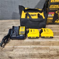 HOUSTON LOCATION - AS-IS Dewalt DCK225D2 20V MAX ATOMIC Brushless Compact Lithium-Ion 1/2 in. Cordless Drill Driver and 1/4 in. Impact Driver Combo Kit with 2 Batteries 2 Ah