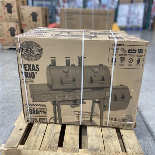 DALLAS LOCATION - Char-Griller Texas Trio 4-Burner Dual Fuel Grill with Smoker in Black