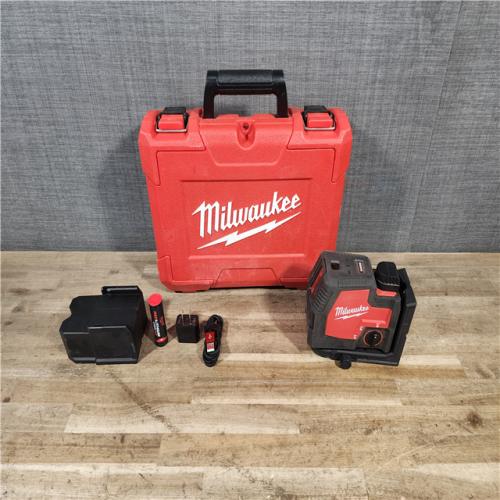 HOUSTON LOCATION - AS-IS Milwaukee Green 100 ft. Cross Line and Plumb Points Rechargeable Laser Level