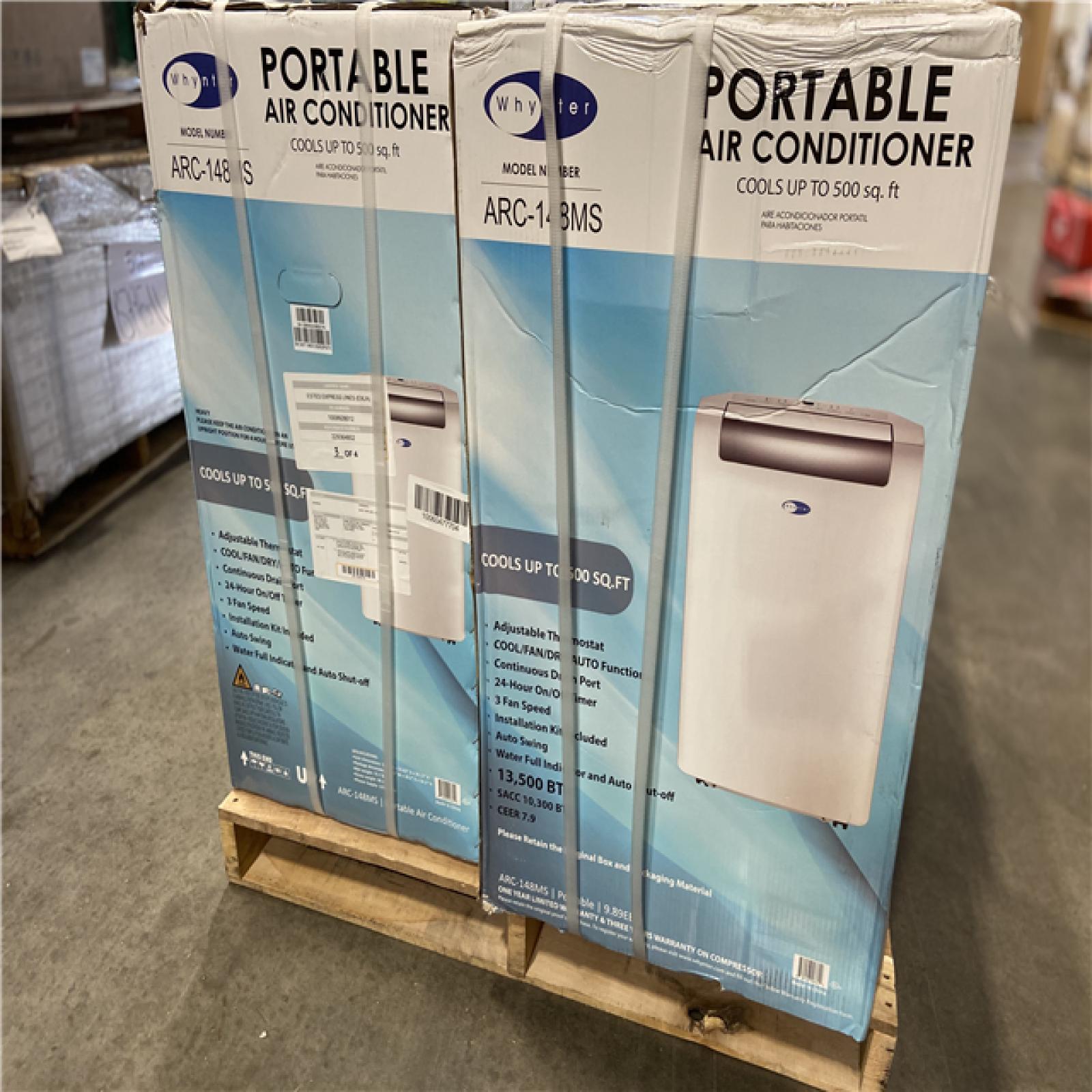 DALLAS LOCATION - Whynter 10,300 BTU (14,000 BTU ASHRAE) Portable Air Conditioner Cools 500 Sq. Ft. with Dehumidifier, Remote, and Filter in White PALLET -(5 UNITS)