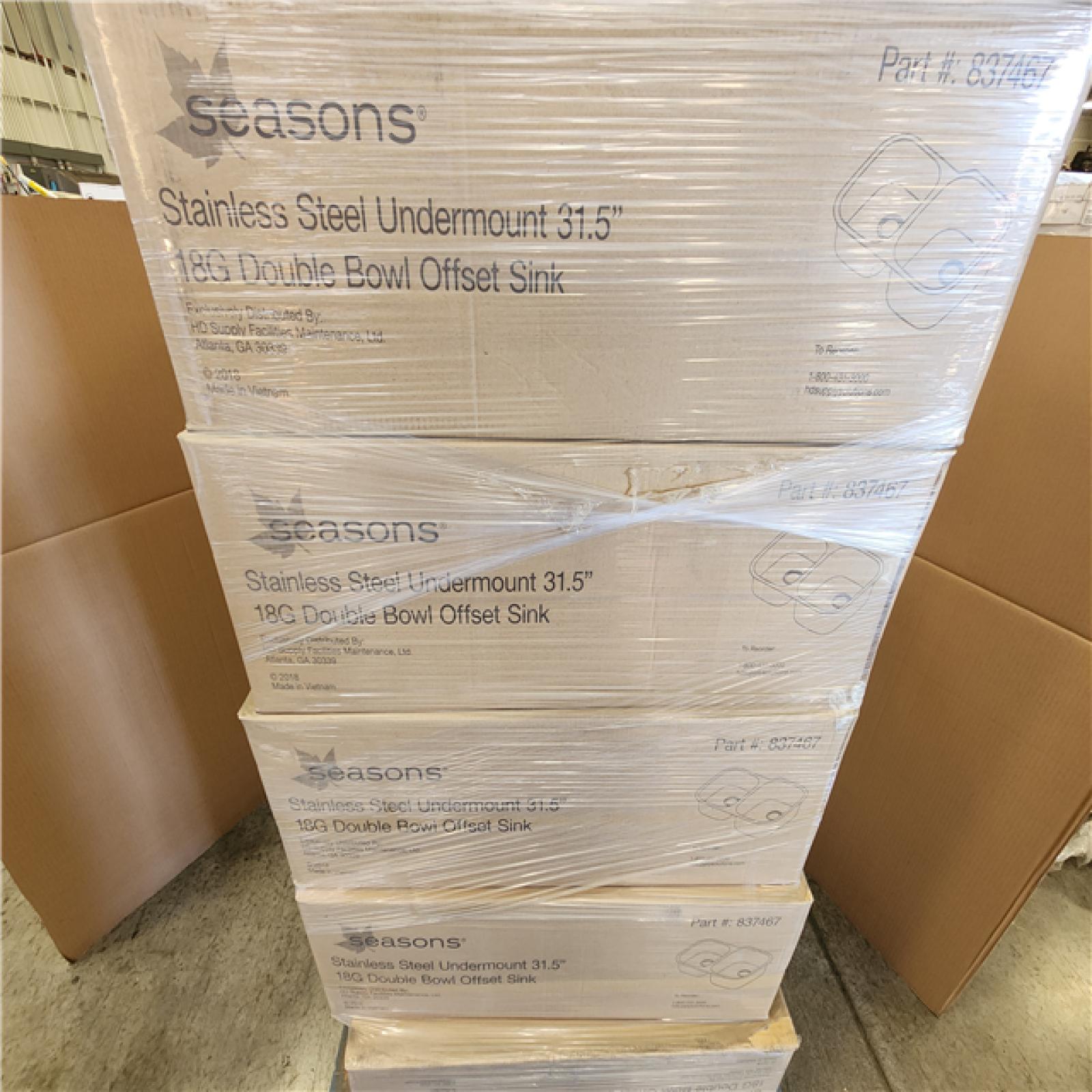 Phoenix NEW Seasons Stainless Steel Undermount 31.5 18G Double Bowl Offset Sink Pallet (12-Boxes)