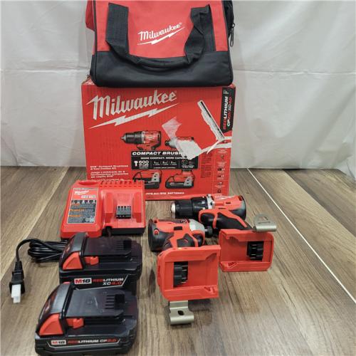 AS-IS  Milwaukee M18 18-Volt Lithium-Ion Brushless Cordless Compact Hammer Drill/Impact Combo Kit (2-Tool) with (2) Batteries, Bag