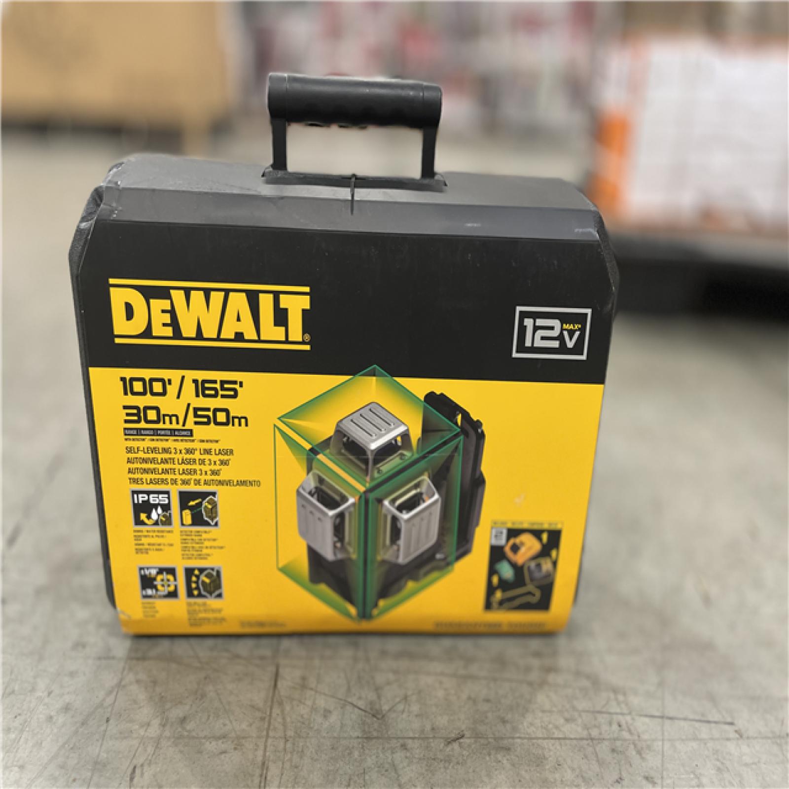 NEW! -  DEWALT 12V MAX Lithium-Ion 100 ft. Green Self-Leveling 3-Beam 360 Degree Laser Level with 2.0Ah Battery, Charger and Case