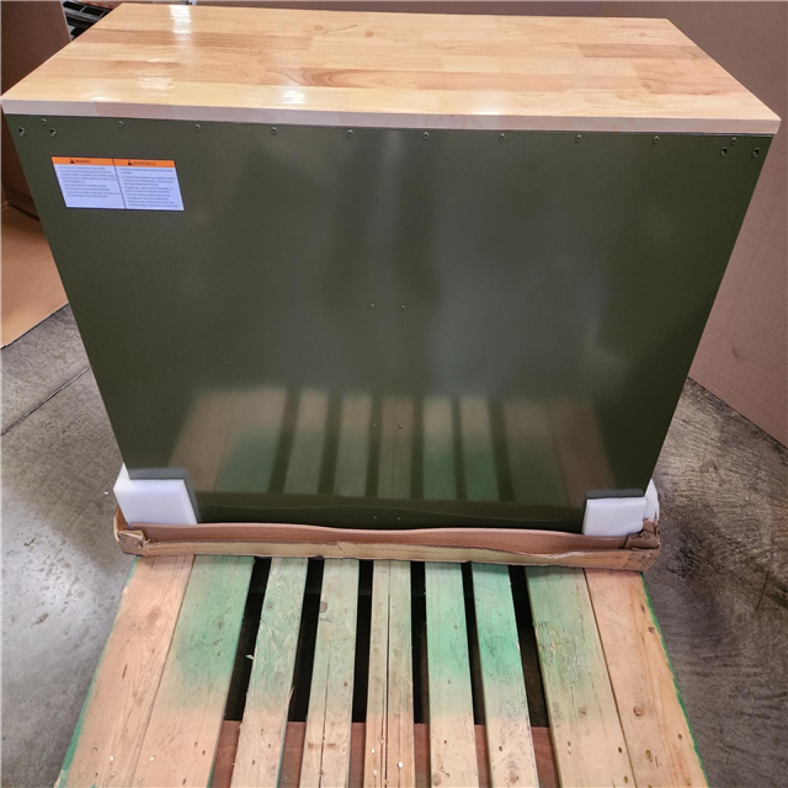 Phoenix Husky 46 in. W x 18.1 in. D 9-Drawer Army Green Mobile Workbench Cabinet with Solid Wood Top