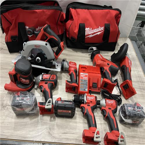 AS-IS MILWAUKEE M18 18V Lithium-Ion Cordless Combo Kit (8-Tool) with (3) Batteries  Charger and Tool Bag