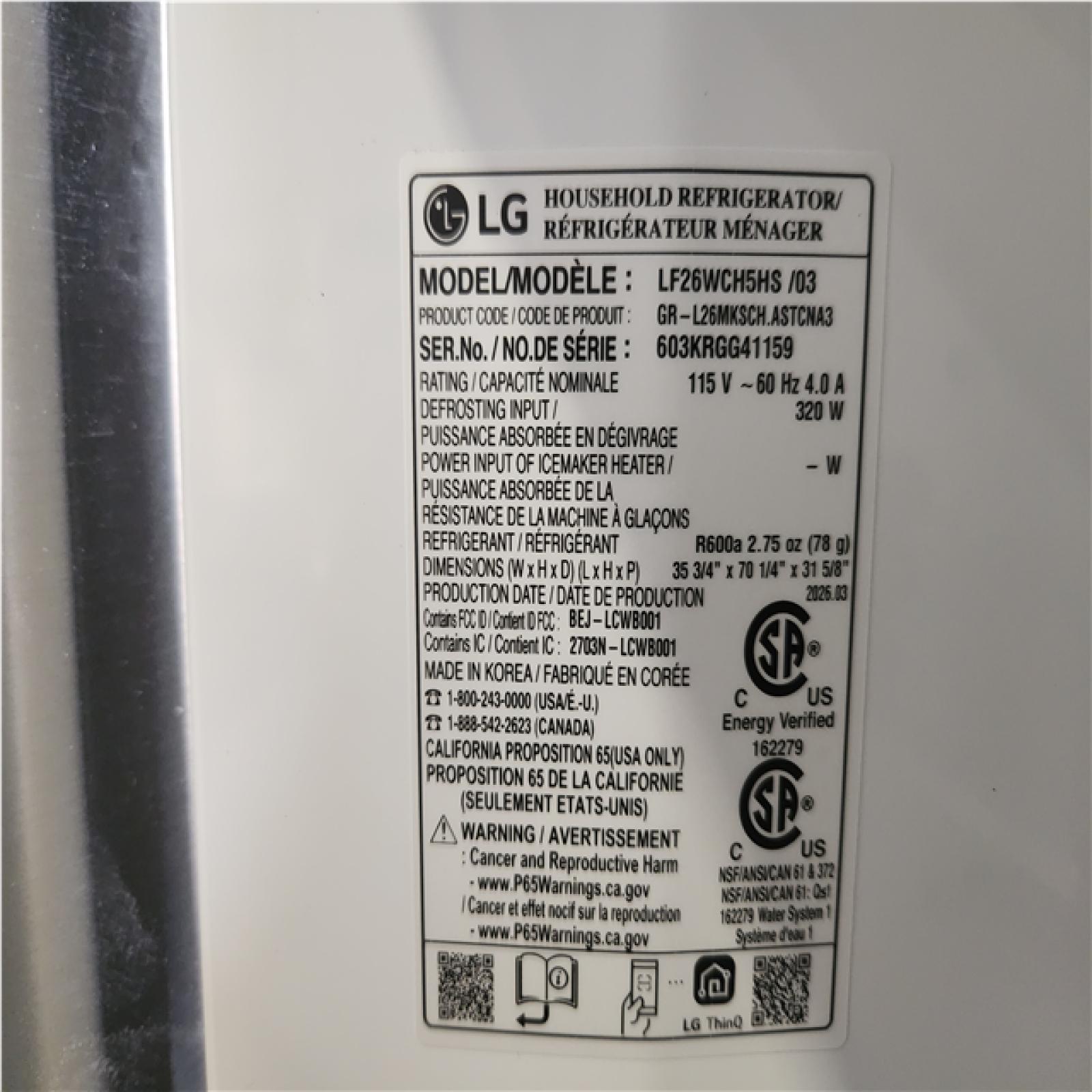 Phoenix LIKE NEW LG 26 cu. ft. Counter-Depth MAX 3-Door French Door Refrigerator with Ice and Water Dispenser  Craft Ice  Stainless Steel