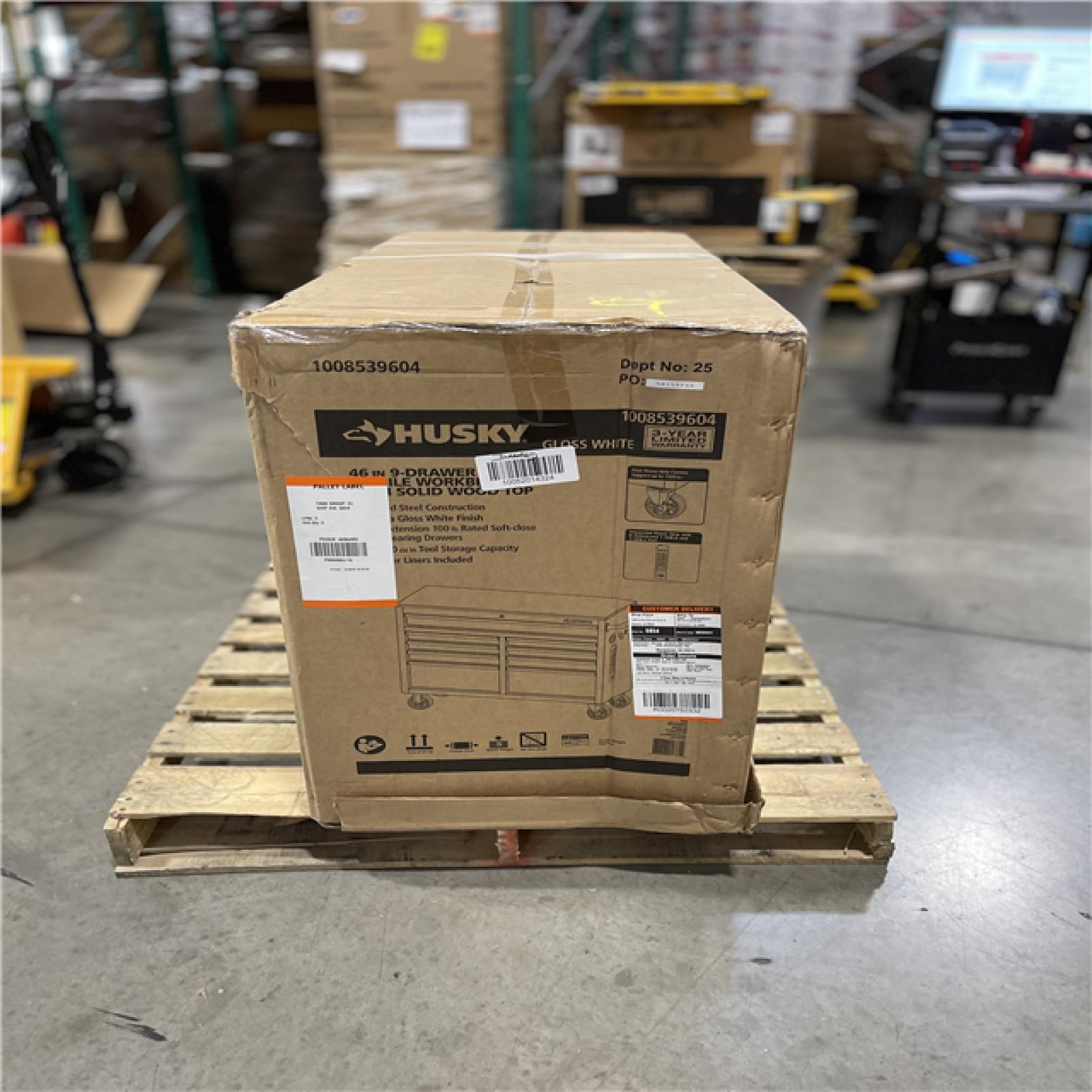 DALLAS LOCATION- NEW!- HUSKY 46 IN. W x 18.IN D 9-Drawer GLOSS WHITE MOBILE WORKBENCH