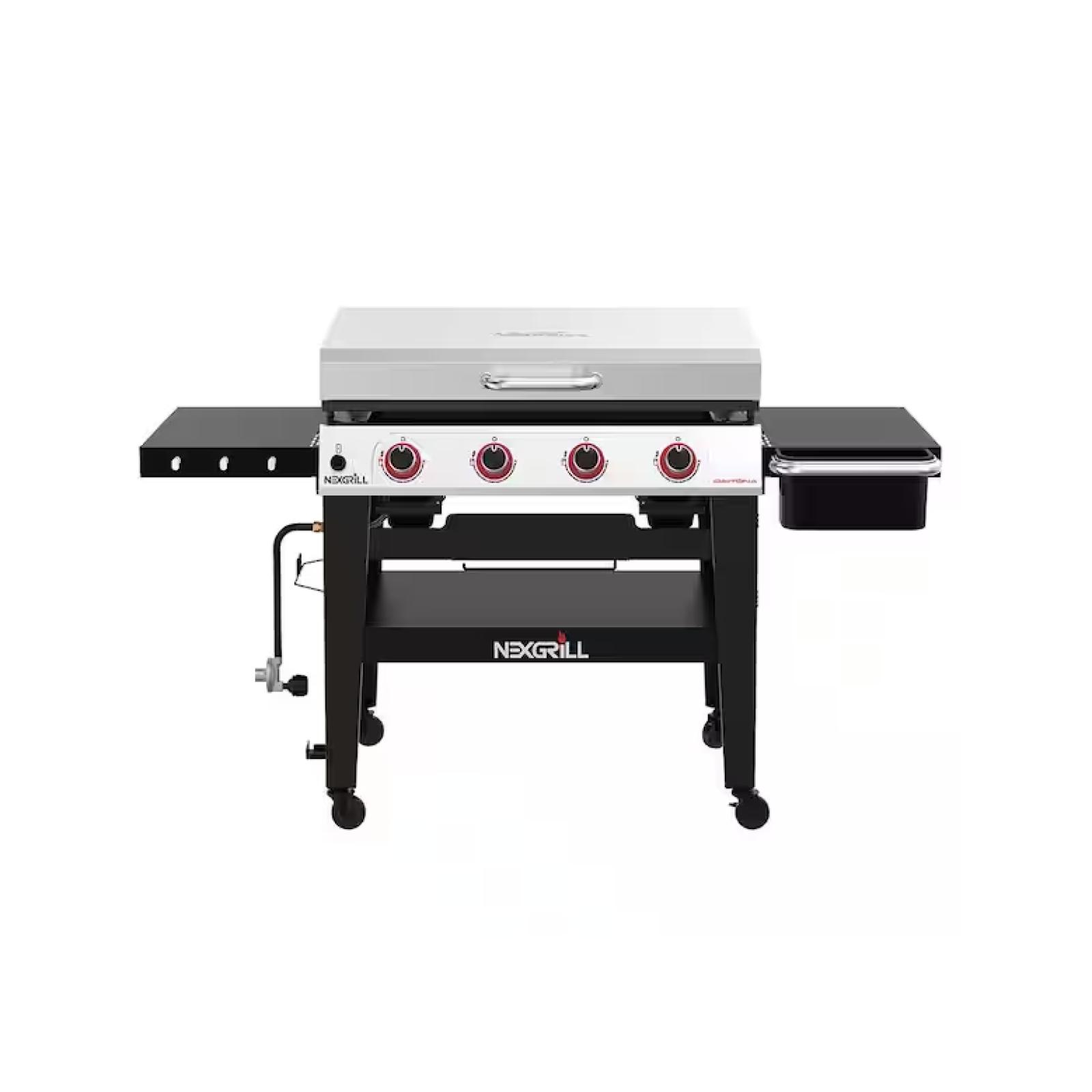DALLAS LOCATION - Nexgrill Daytona 4-Burner Propane Gas Grill 36 in. Flat Top Griddle in Black with Stainless Steel Lid PALLET-(4 UNITS)