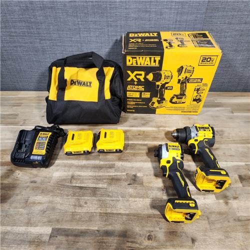 HOUSTON LOCATION - AS-IS DEWALT 20V MAX XR Cordless Drill/Driver, ATOMIC Impact Driver 2 Tool Combo Kit, (2) 2.0Ah Batteries, Charger, and Bag