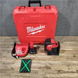 HOUSTON LOCATION - AS-IS Milwaukee 12-Volt Lithium-Ion Cordless Green 125 ft. Cross Line and Plumb Points Laser Level Kit