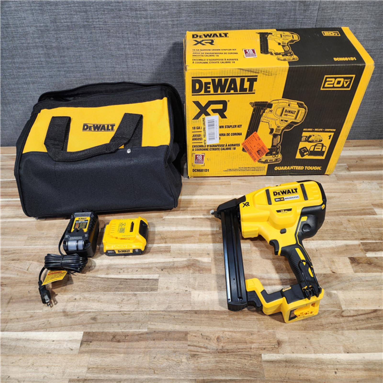HOUSTON LOCATION - AS-IS DEWALT 20V MAX XR Lithium-Ion Cordless 18-Gauge Narrow Crown Stapler Kit