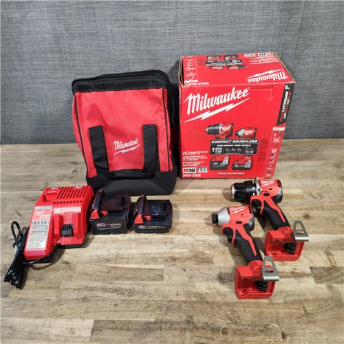 HOUSTON LOCATION - AS-IS M18 18-Volt Lithium-Ion Brushless Cordless Compact Hammer Drill/Impact Combo Kit (2-Tool) with (2) Batteries  Bag
