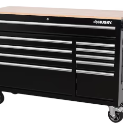 DALLAS LOCATION - AS IS - HUSKY 52 in. W x 20 in. D Standard Duty Black Mobile Workbench Cabinet W/ Wood Top (GLOSS BLACK)