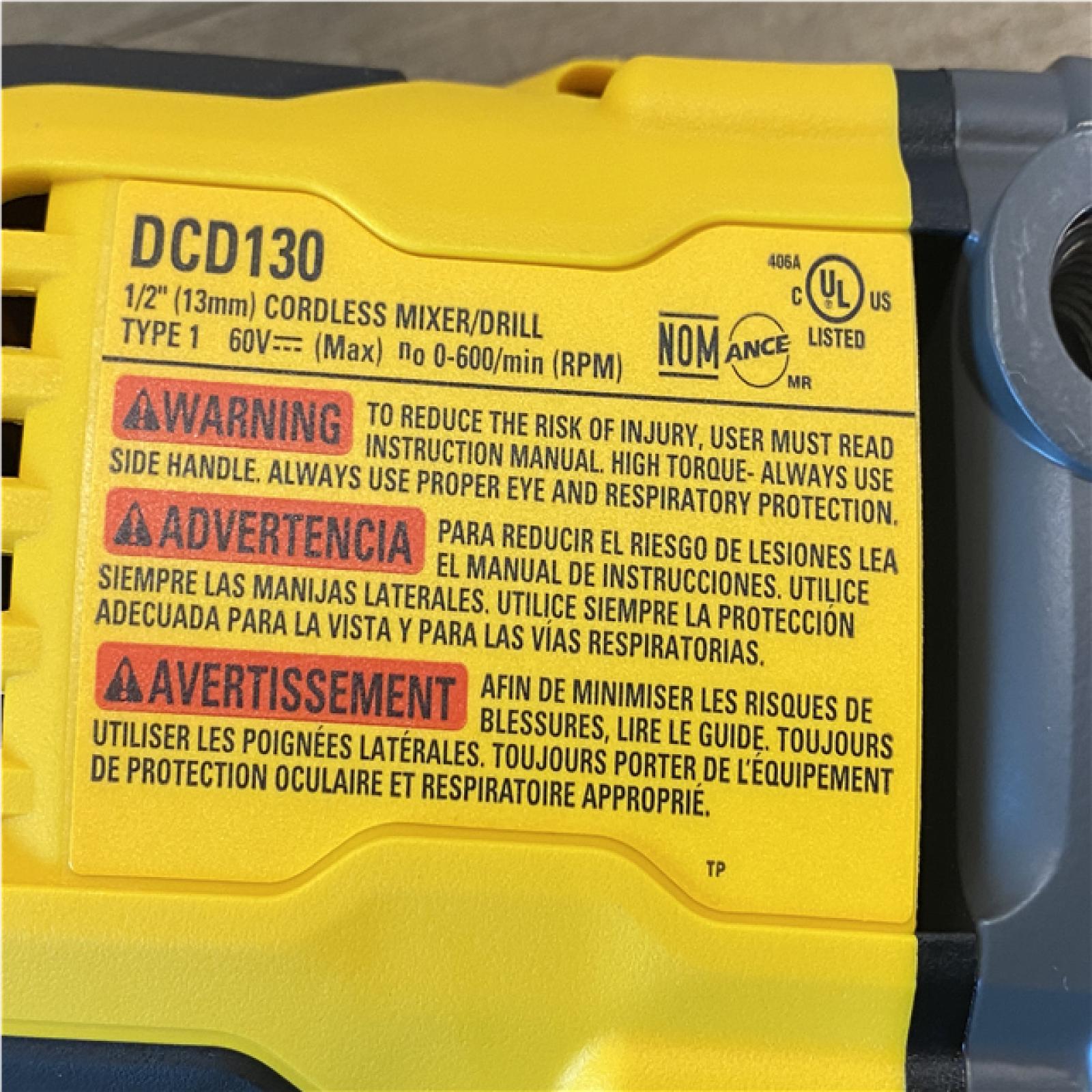 AS-IS DEWALT FLEXVOLT 60-Volt MAX Cordless Brushless 1/2 in. Mixer/Drill with E-Clutch (Tool-Only)
