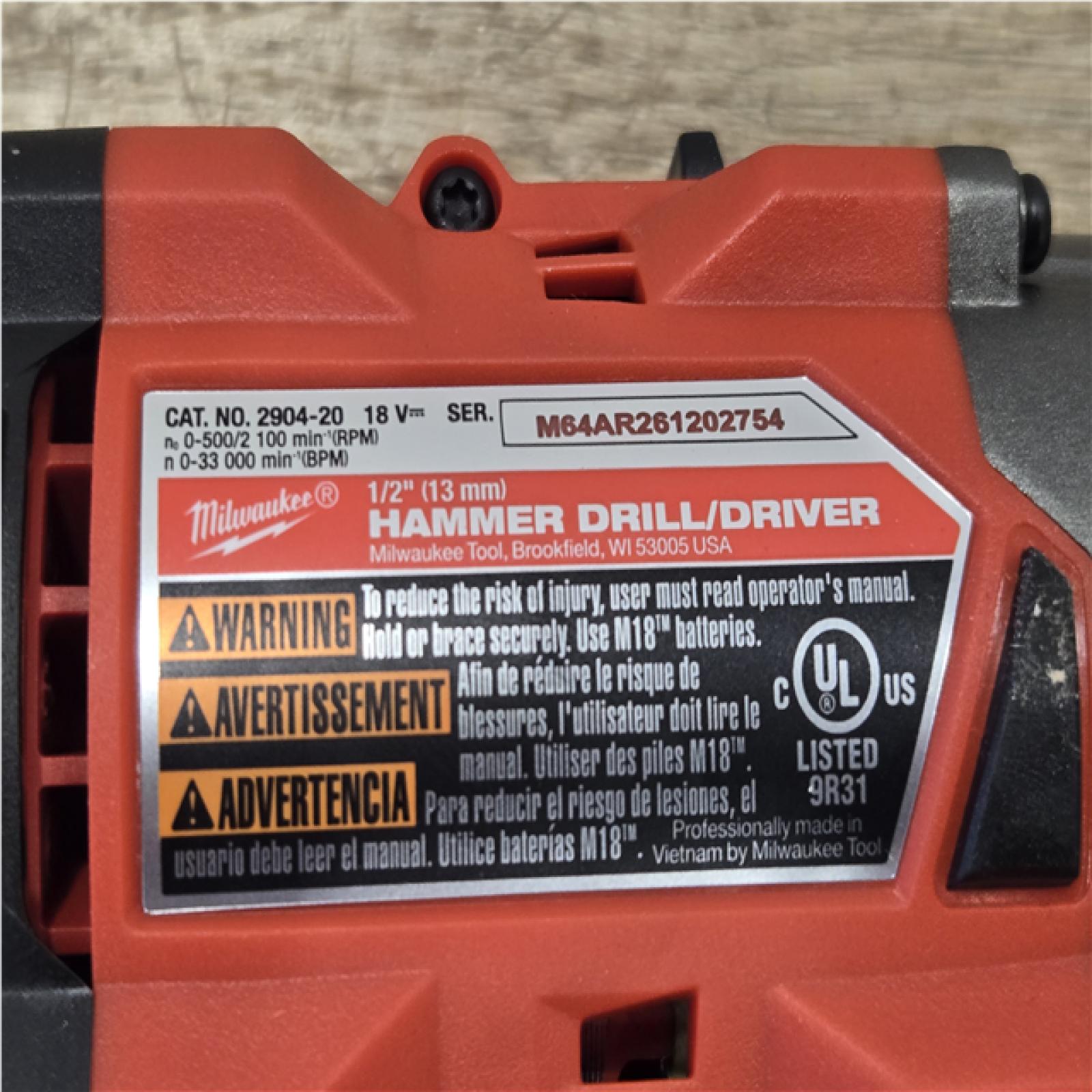AS-IS Milwaukee FUEL 18V Lithium-Ion Brushless Cordless 1/2 in. Hammer Drill Driver Kit