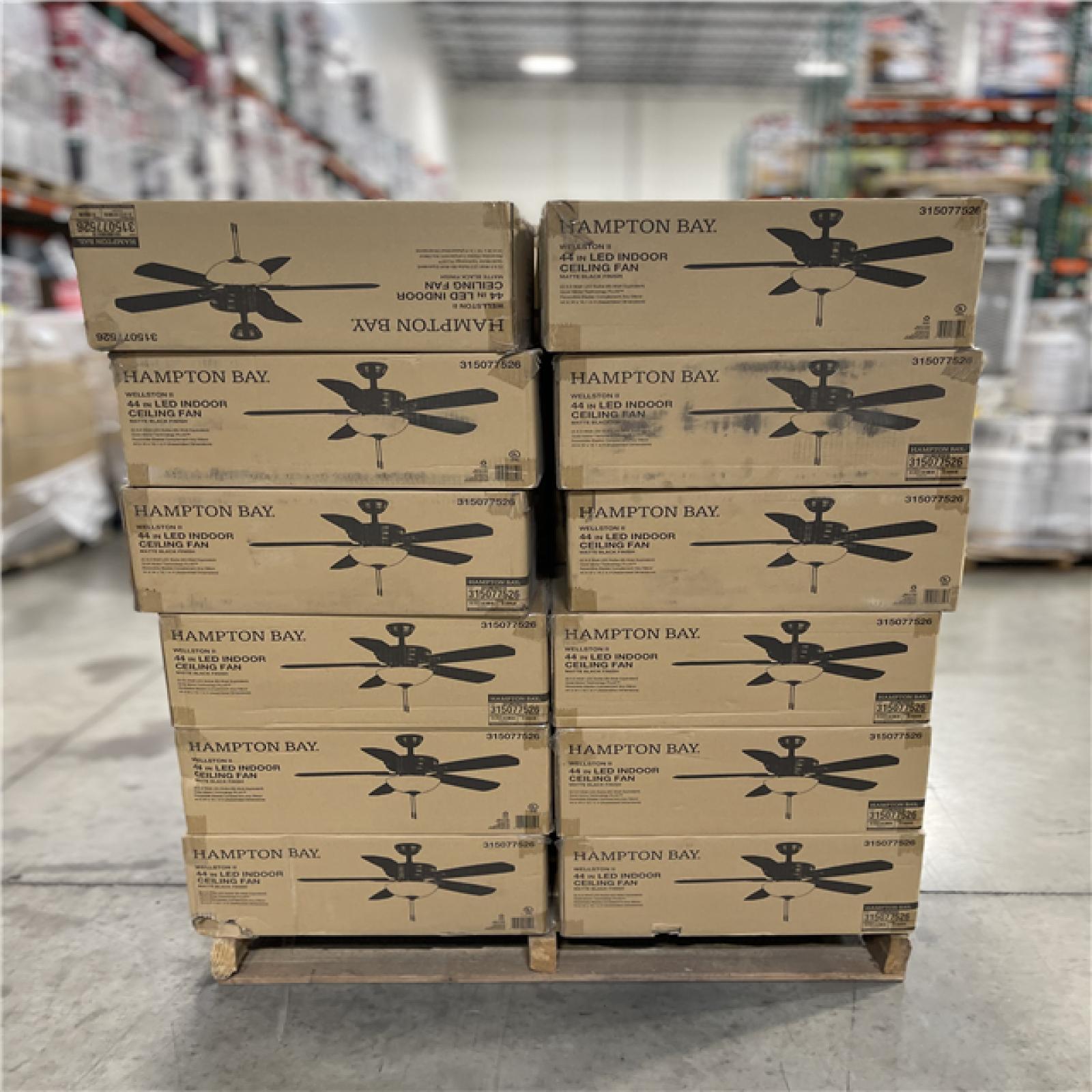 DALLAS LOCATION- Hampton Bay 37849 Wellston II 44 in. LED Matte Black Ceiling Fan with Light Kit (48 UNITS)