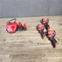 HOUSTON LOCATION - AS-IS (3) Milwaukee M12 FUEL 12V Li-Ion Brushless Cordless Stubby 3/8 in. Impact Wrench Kit W/ (2) BATTERY & CHARGER