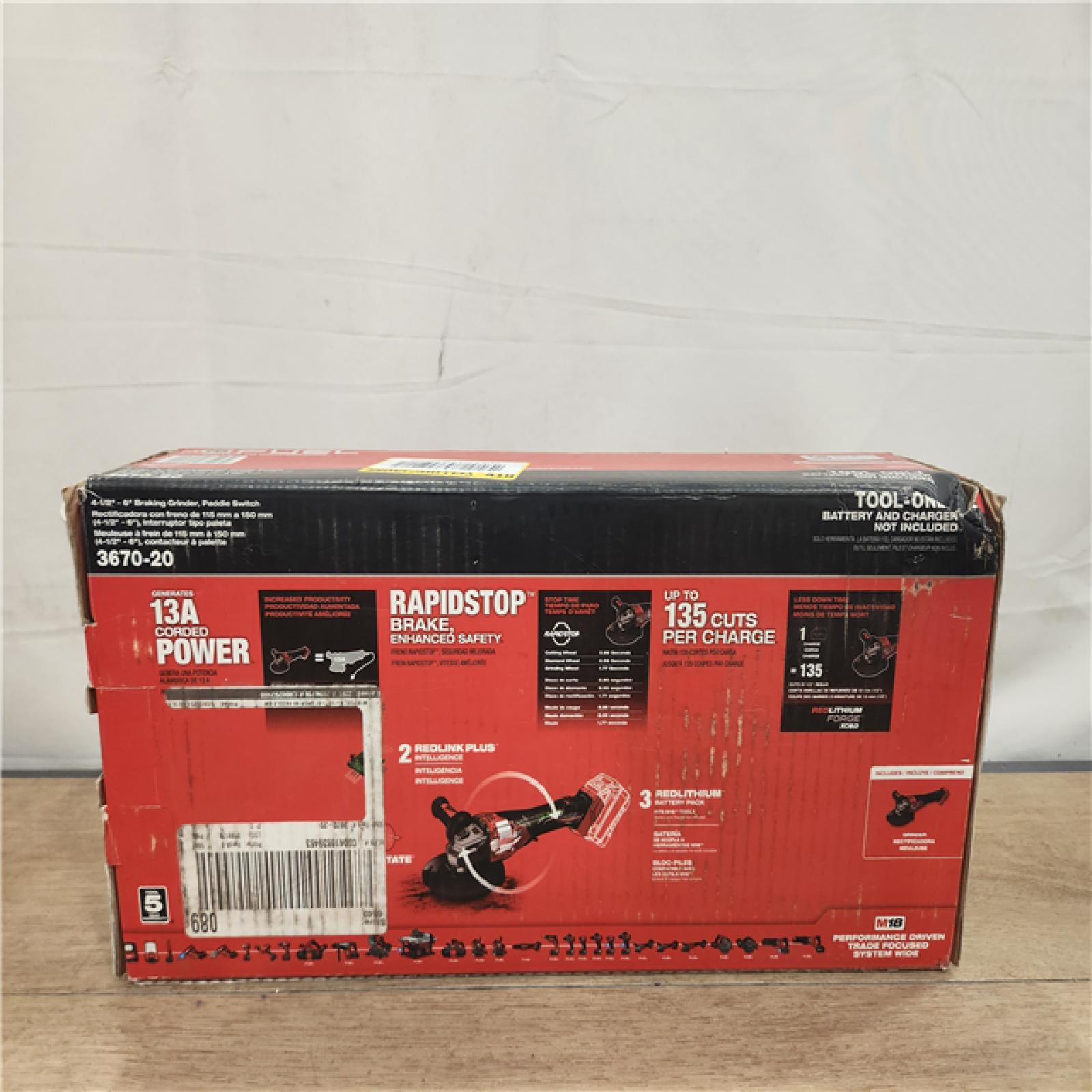 NEW- Milwaukee FUEL 18-Volt Lithium-Ion Brushless Cordless 4-1/2 in./6 in. Braking Grinder with Paddle Switch (Tool-Only)