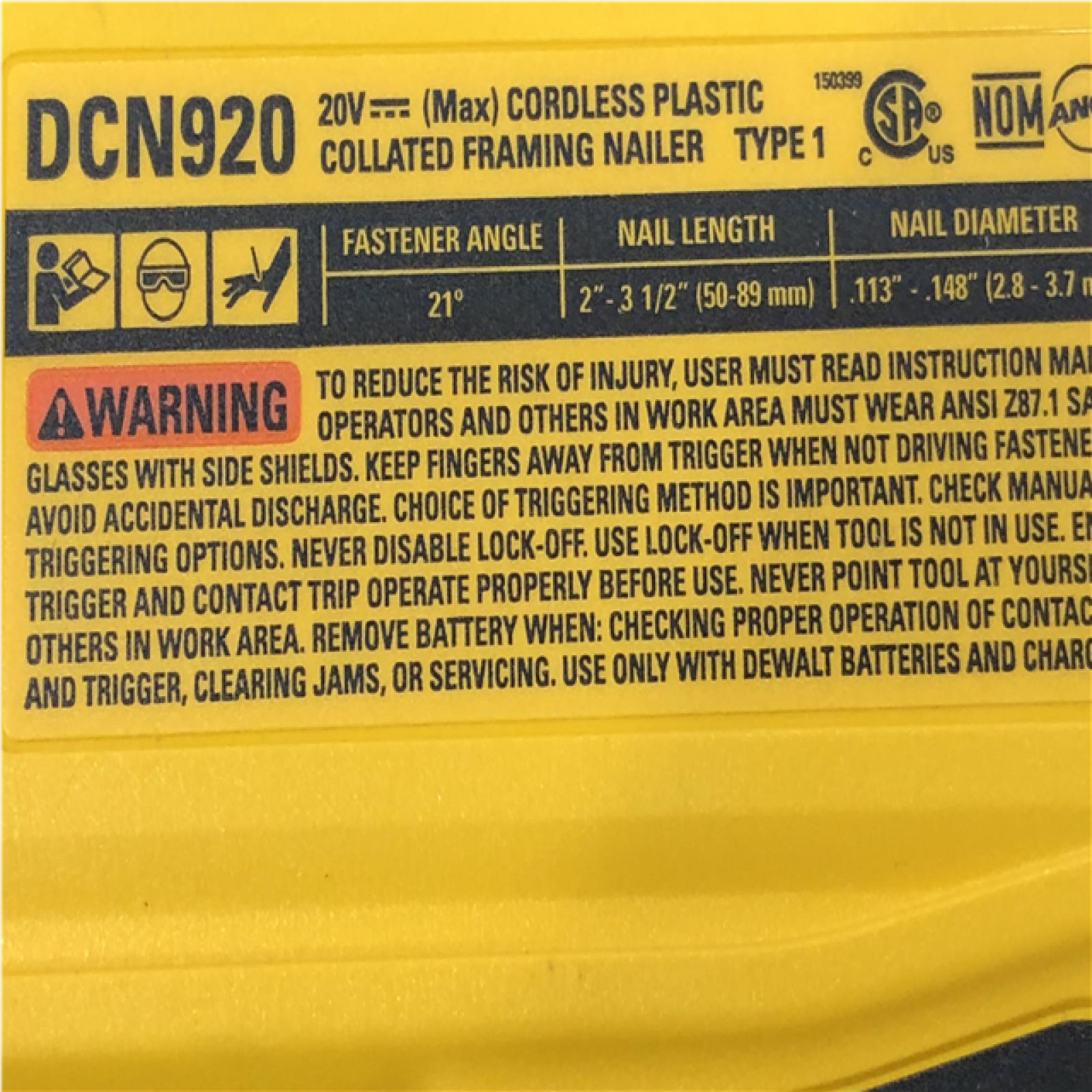 AS-IS DEWALT 20-Volt 21° Cordless Framing Nailer (Tool-Only)