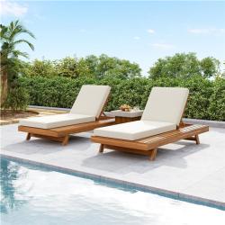 Phoenix NEW CHRISTOPHER KNIGHT HOME Erin Patio 2/3 Foldable Solid Wood Outdoor Chaise Lounge with Cream Cushion Adjustable Backrest, Teak Finish, (Set of 2)