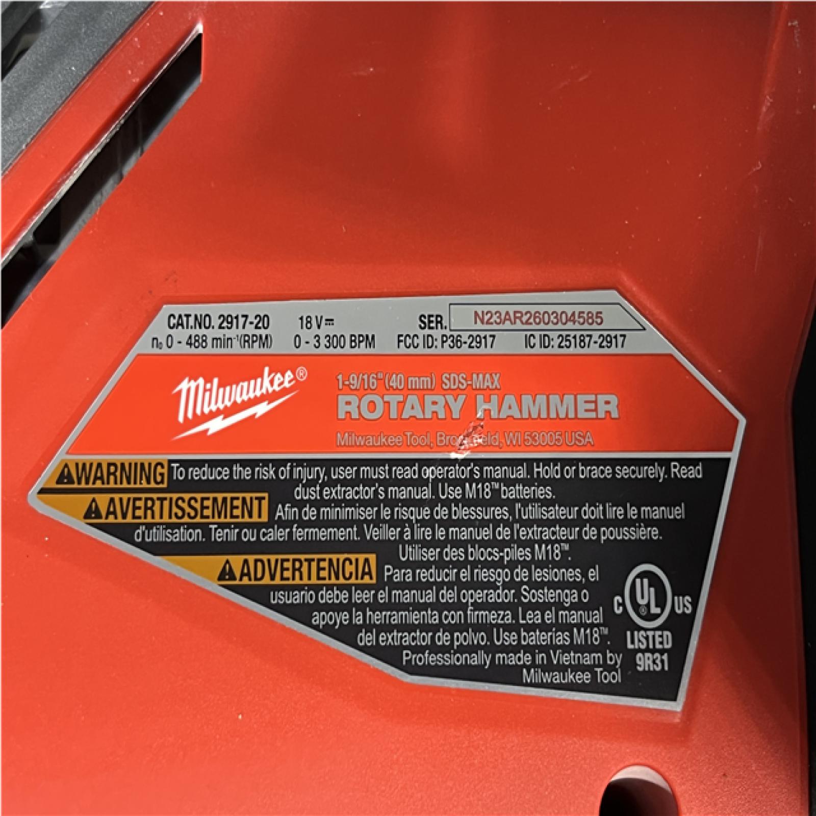 Houston Location AS-IS Milwaukee FUEL 18V Lithium-Ion Brushless Cordless 1-9/16 in. SDS-Max Rotary Hammer (Tool-Only)