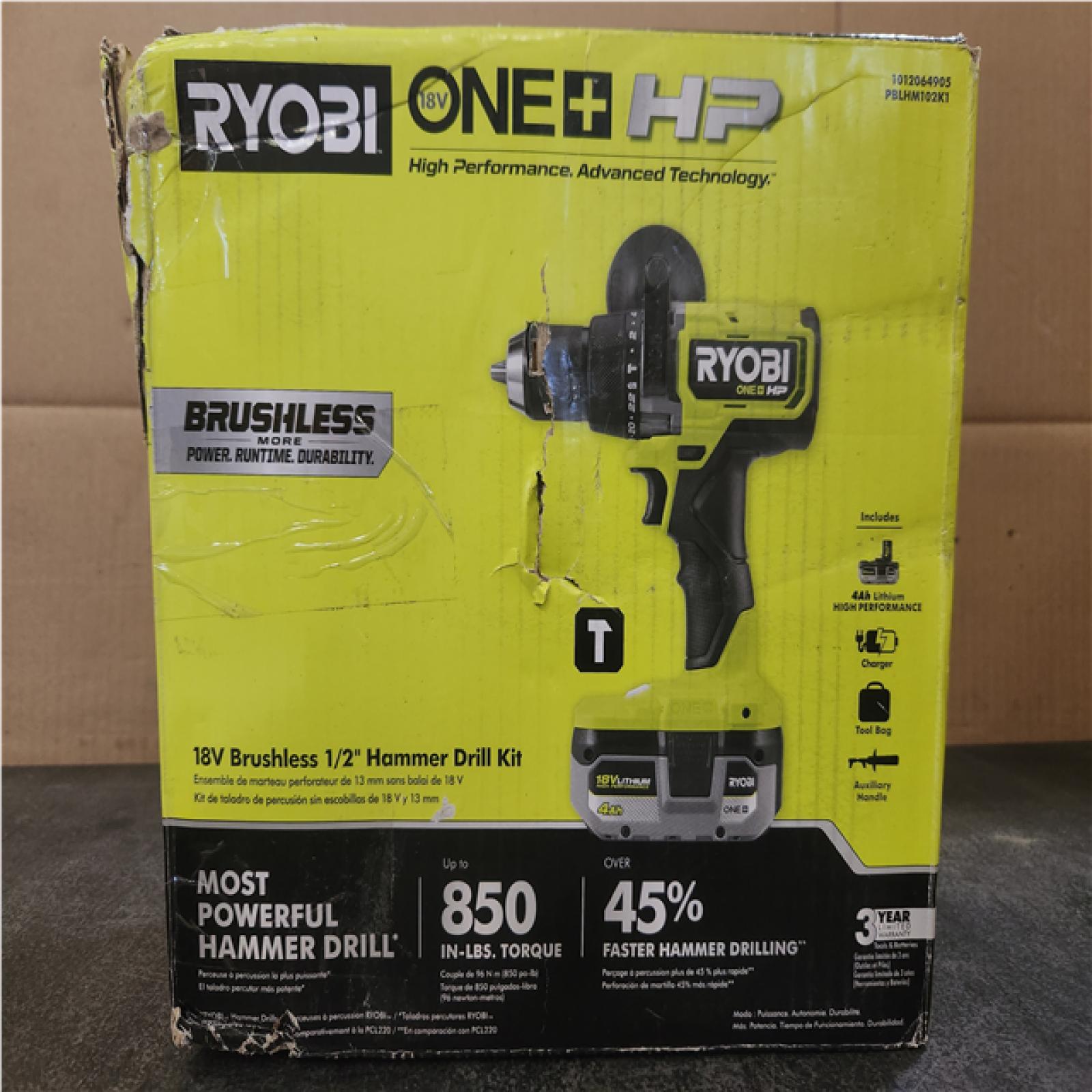 Phoenix NEW RYOBI ONE+ HP 18V Brushless Cordless 1/2 in. Hammer Drill Kit 4.0 Ah HIGH PERFORMANCE Battery, Charger, and Bag