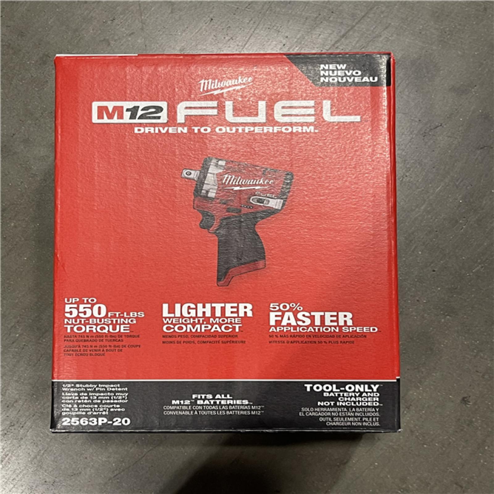 NEW! - Milwaukee M12 FUEL 12V Lithium-Ion Brushless Cordless Stubby 1/2 in. Impact Wrench with Pin Detent (Tool-Only)