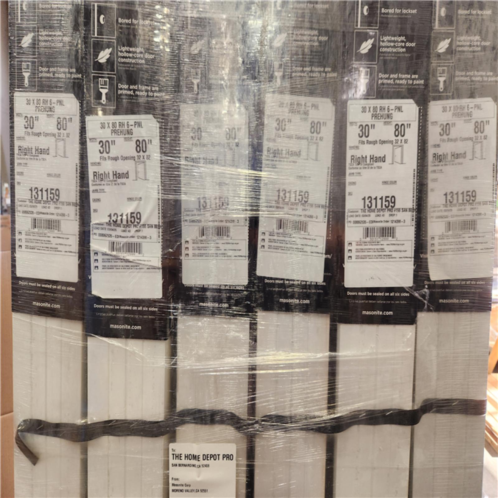 Phoenix NEW Masonite 30 in. x 80 in. 6 Panel Left-Handed Primed Composite Hollow Core Single Prehung Interior Door 4-9/16 in. Flat Jamb Pallet of 6