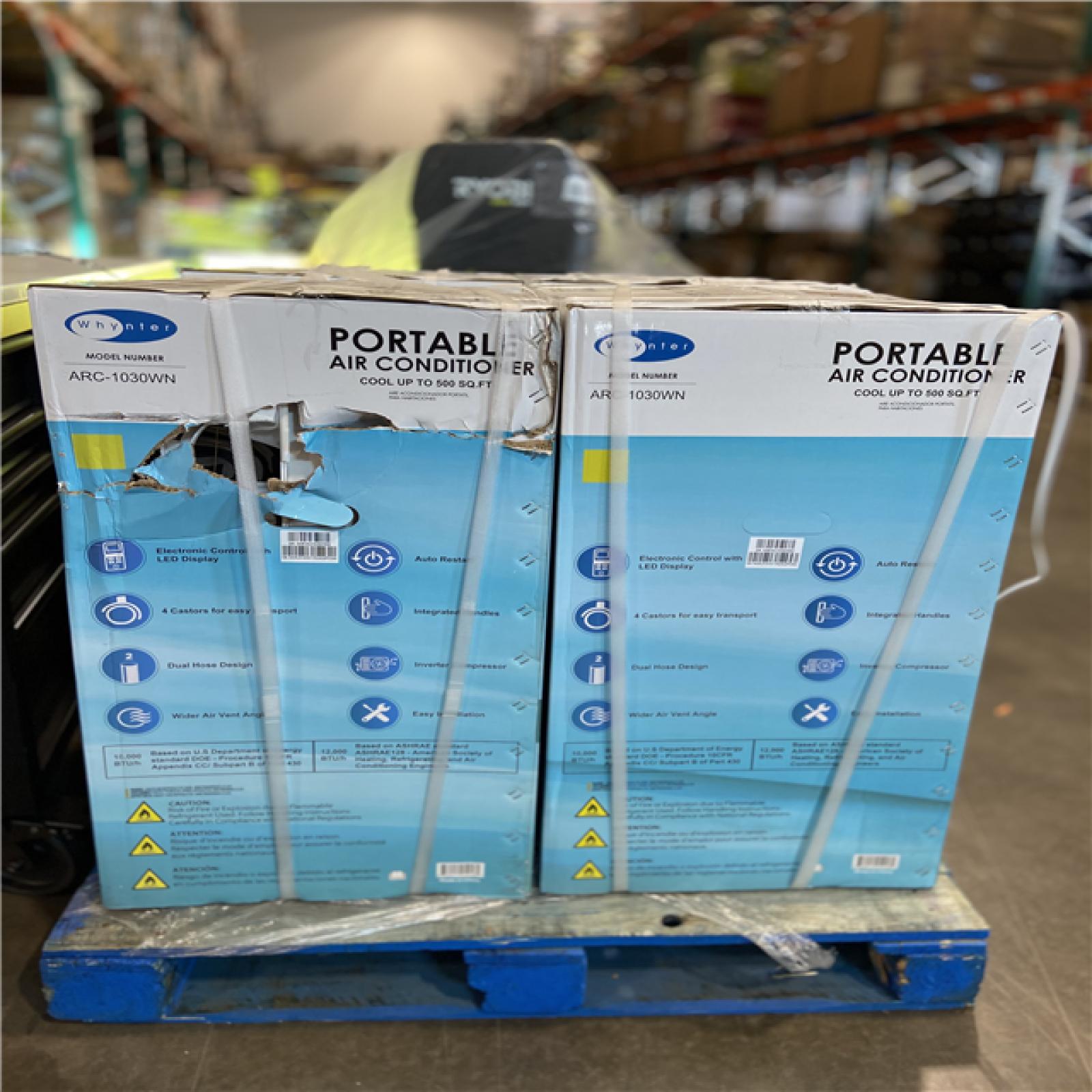 DALLAS LOCATION - Whynter ARC-1030WN 12,000 BTU (10,000 BTU SACC) NEX Inverter Dual Hose Cooling Portable Air Conditioner, Dehumidifier, and Fan with Smart Wi-Fi, Up to 500 sq ft in White (4 UNITS)
