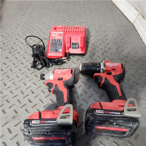 HOUSTON Location-AS-IS-Milwaukee 3692-22CT 18V M18 Lithium-Ion Compact Brushless Cordless 2-Tool Combo Kit with 1/2 Drill/Driver and 1/4 Hex Impact Driver 2.0 Ah APPEARS GOOD Condition