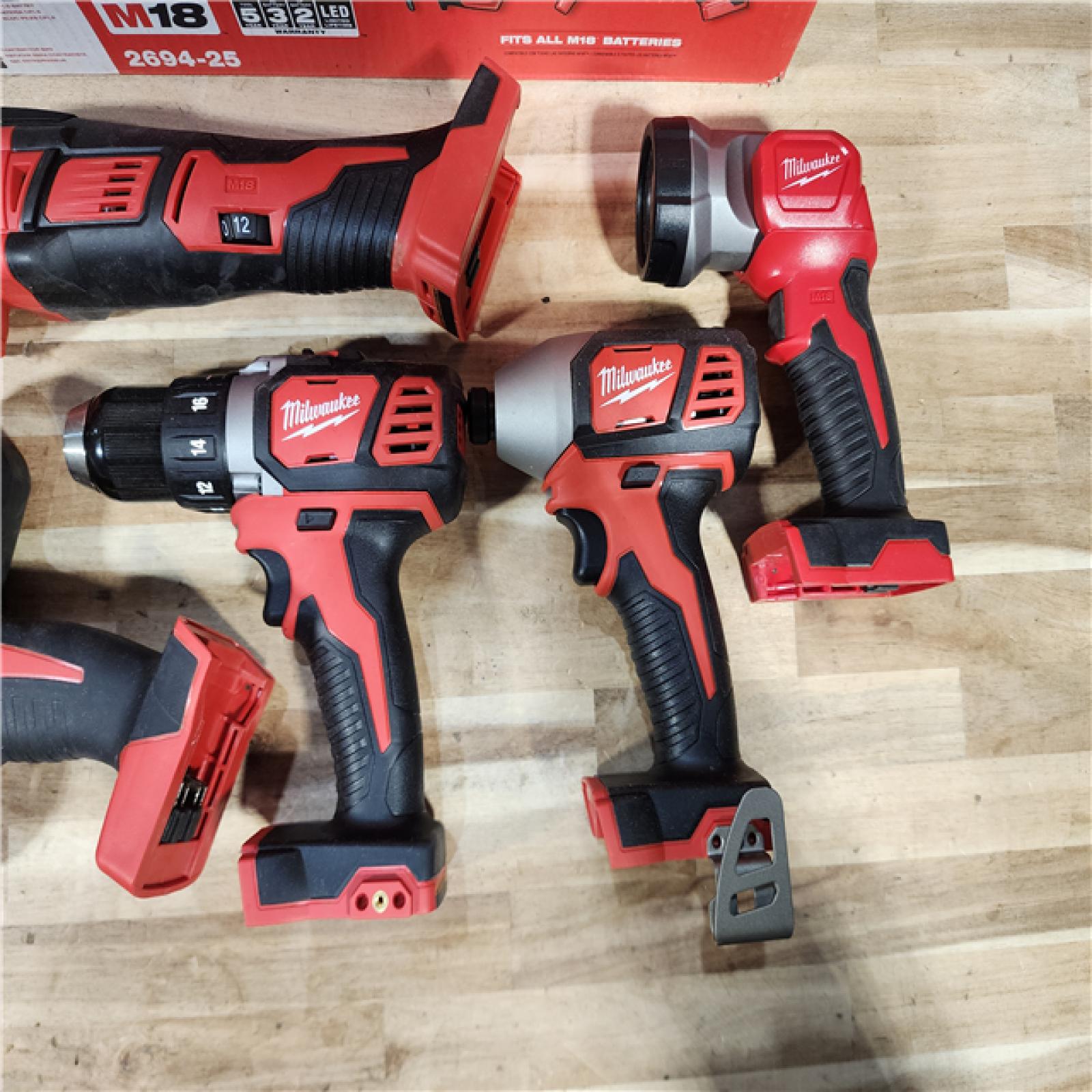 HOUSTON LOCATION - AS-IS M18 18V Lithium-Ion Cordless Combo Kit (5-Tool) with (2) Batteries  Charger and Tool Bag