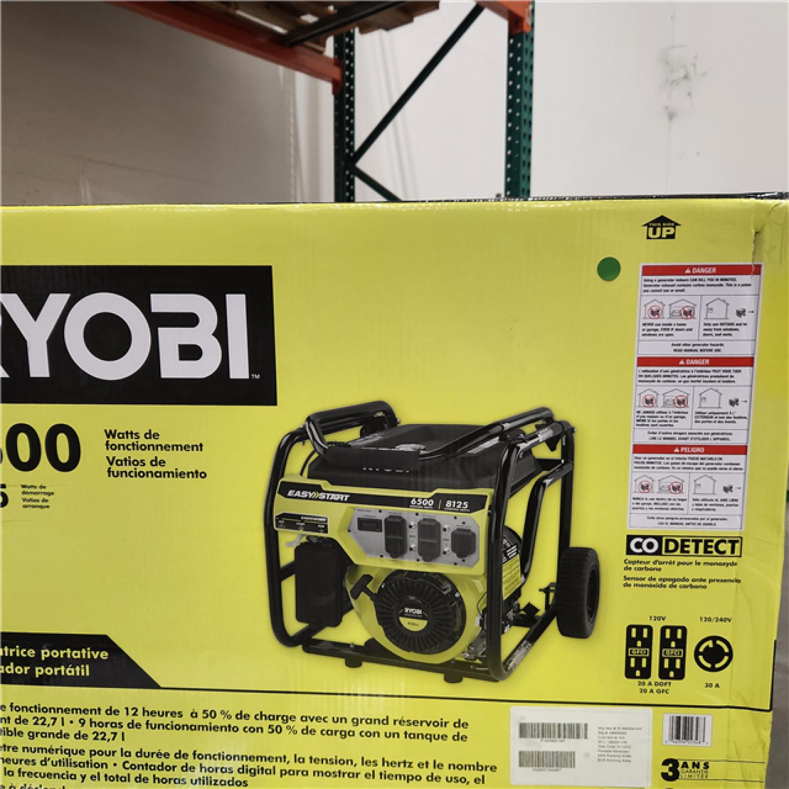 Dallas Location - NEW-  RYOBI 6,500-Watt Gasoline Powered Portable Generator