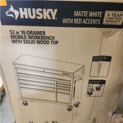 Phoenix NEW Husky Standard-Duty 52 in. W 10-Drawer Matte White w/ Carbon Fiber Trim Mobile Workbench Cabinet and Solid Wood Top