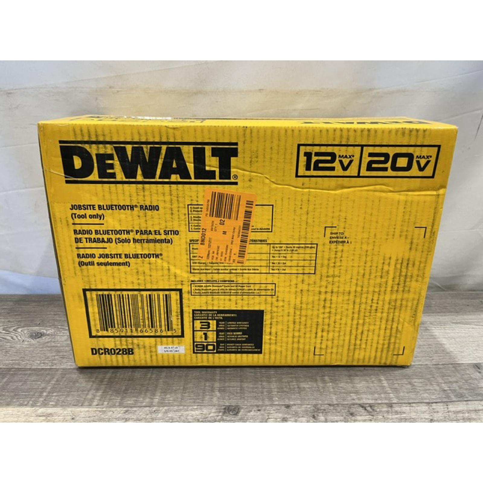 NEW - DEWALT 20V MAX Compact Cordless Bluetooth Radio (Tool Only)