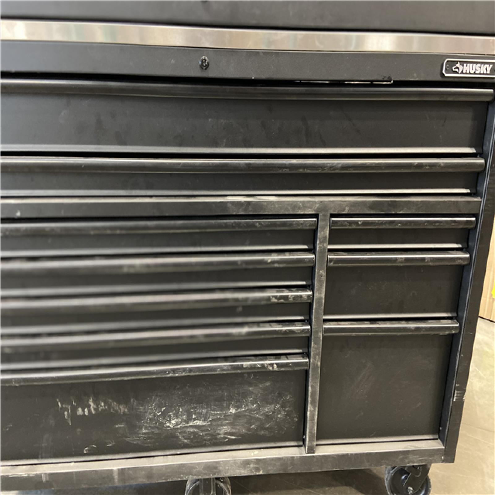 DALLAS LOCATION - Husky Modular Tool Storage 62 in. W X 24 in. D Heavy Duty Matte Black Mobile Workbench Cabinet with Stainless Steel Top