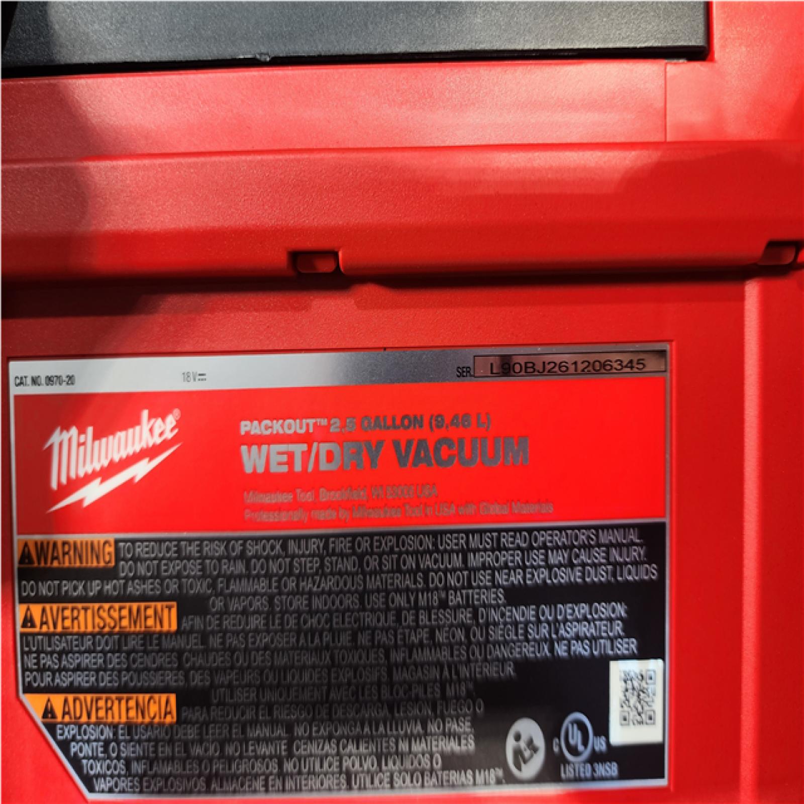 Houston Location AS-IS - Milwaukee FUEL PACKOUT 18-Volt Lithium-Ion Cordless 2.5 Gal. Wet/Dry Vacuum (Vacuum-Only)