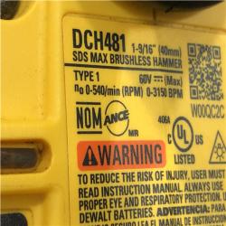 AS-IS DEWALT FLEXVOLT 60V MAX Cordless Brushless 1-9/16 in. SDS MAX Combination Rotary Hammer Kit