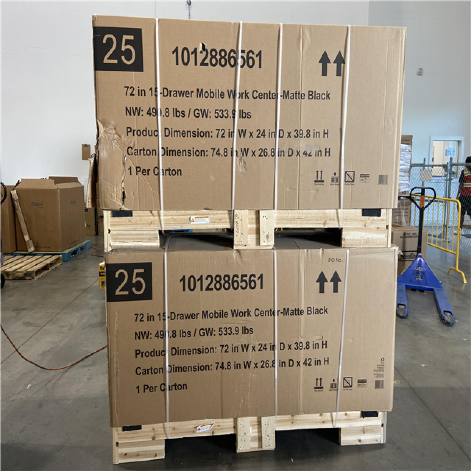 DALLAS LOCATION - Husky Heavy-Duty 72 in. W x 24 in. D 15-Drawer Matte Black Mobile Workbench Cabinet with Solid Wood Top (2 UNITS)