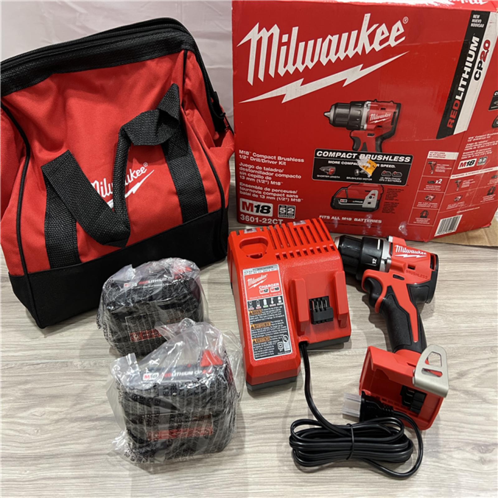 AS-IS Milwaukee 18V Lithium-Ion Brushless Cordless 1/2 in. Compact Drill/Driver Kit