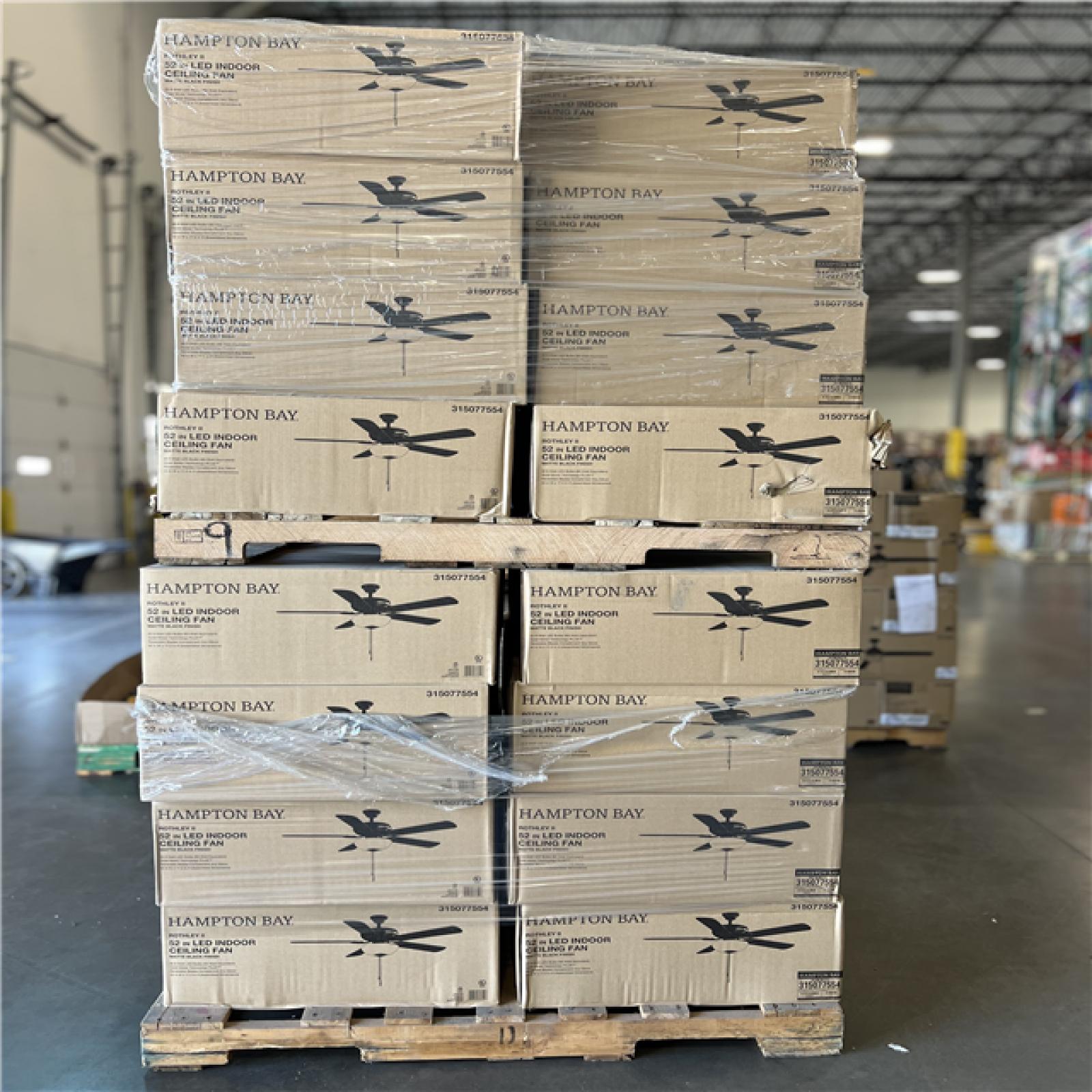DALLAS LOCATION - Hampton Bay Rothley II 52 in. Indoor LED Matte Black Ceiling Fan with Light Kit PALLET -(48 UNITS)