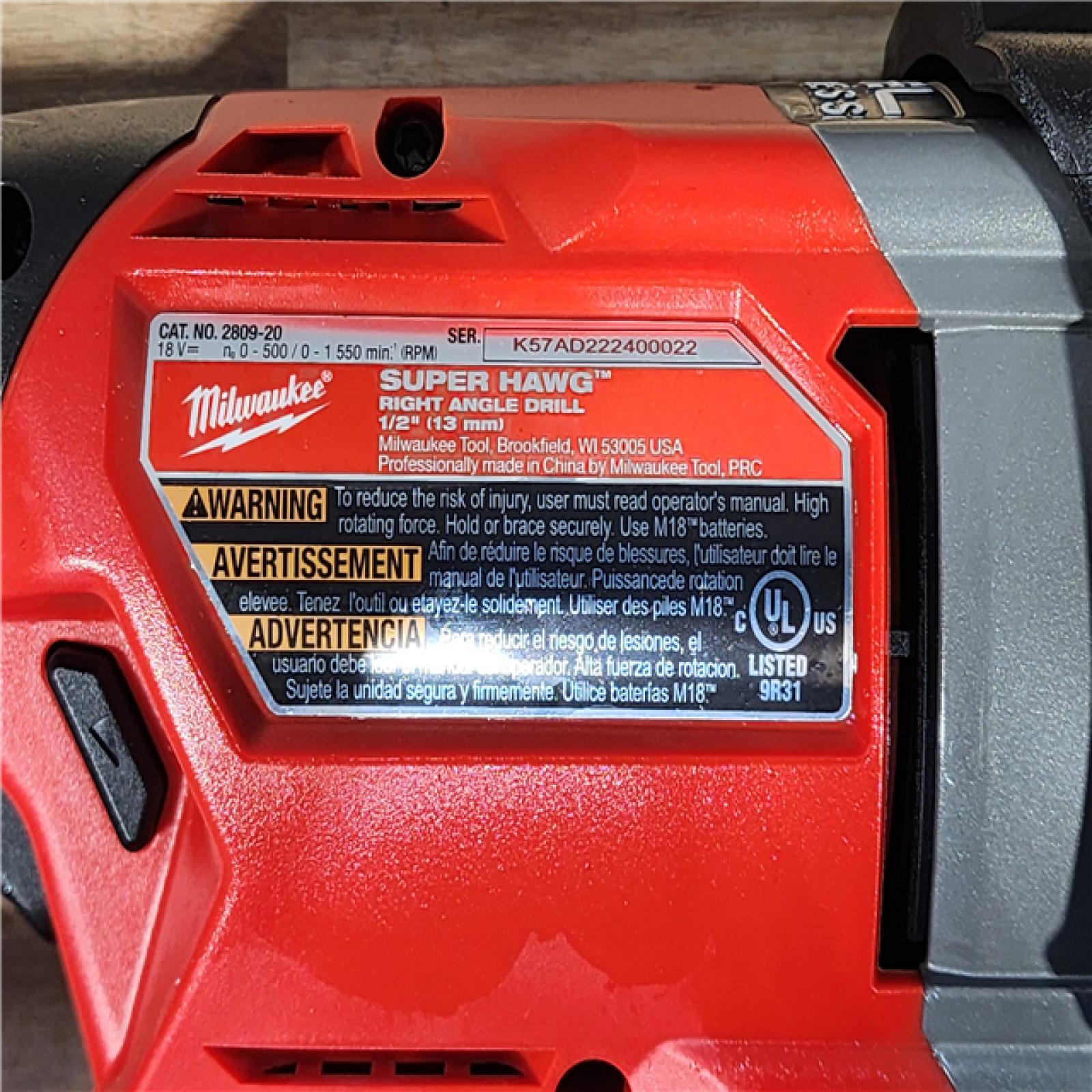 HOUSTON LOCATION - AS-IS Milwaukee FUEL 18V Lithium-Ion Brushless Cordless GEN 2 SUPER HAWG 1/2 in. Right Angle Drill (Tool-Only)