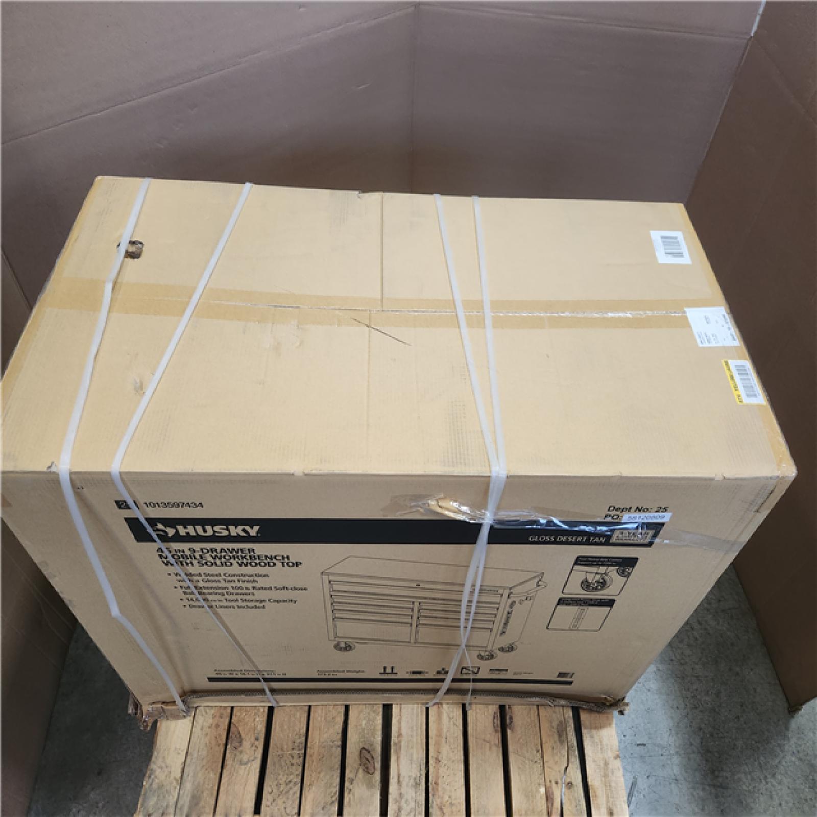 Phoenix LIKE NEW Husky Standard Duty 46 in. W x 18 in. D 9-Drawer Gloss Tan Mobile Workbench Cabinet with Solid Wood Top
