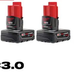 NEW! - Milwaukee M12 12-Volt Lithium-Ion XC Extended Capacity 3.0 Ah Battery Pack (2-Pack) (2 UNITS)